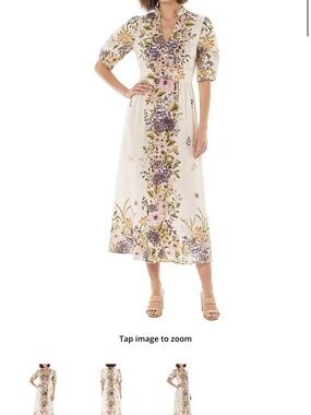 NWT White Multicolor Floral Print Midi Dress with Pockets